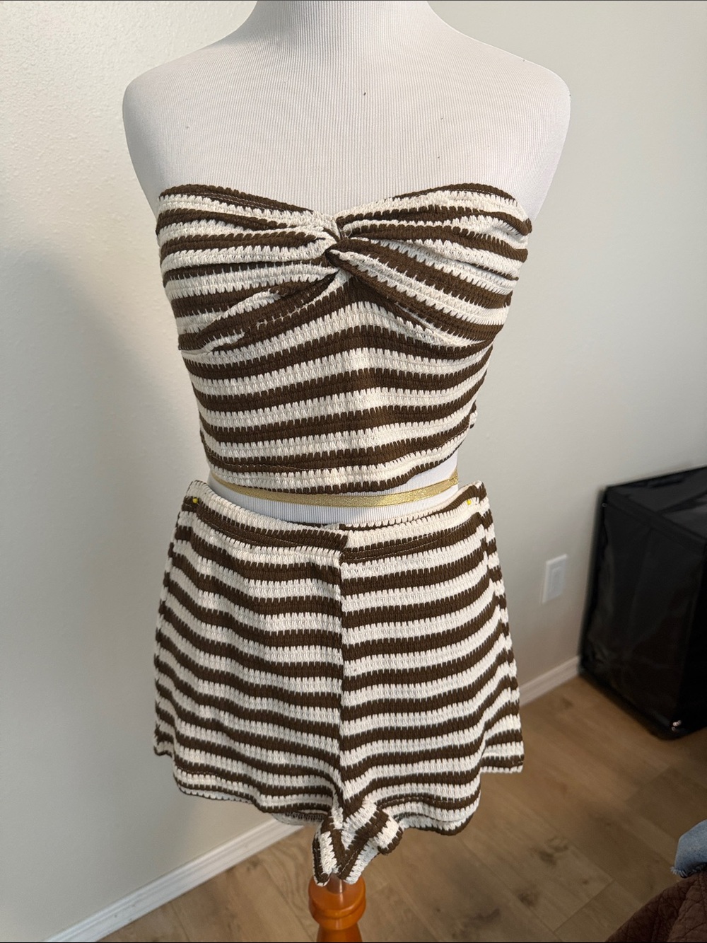 Striped Brown and White swim cover up.